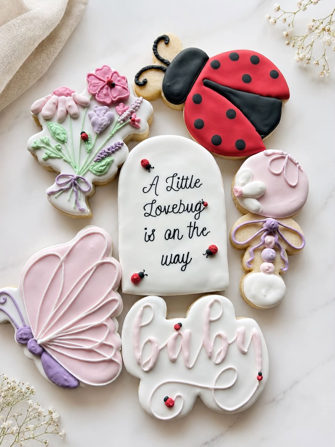 Little Lovebug baby shower royal icing cookie set by Mel's Sweets & Treats